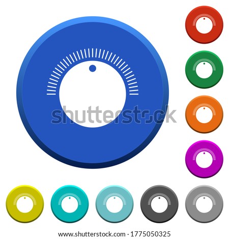 Simple volume control round color beveled buttons with smooth surfaces and flat white icons Stockfoto © 
