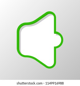 Simple volume max. Paper style. Cut symbol with green bold contour on shape and simple shadow