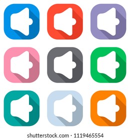 Simple volume max. Set of white icons on colored squares for applications. Seamless and pattern for poster