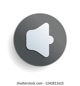 Simple volume max. White paper symbol on gray round button or badge with shadow