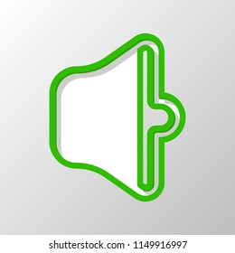 simple volume medium. Paper style. Cut symbol with green bold contour on shape and simple shadow