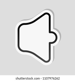 Simple volume mute. Linear, thin outline. Sticker style with white border and simple shadow on gray background