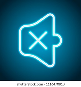 Simple volume mute. Linear, thin outline. Neon style. Light decoration icon. Bright electric symbol