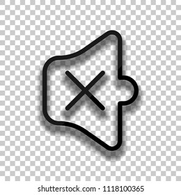 Simple volume mute. Linear, thin outline. Black glass icon with soft shadow on transparent background