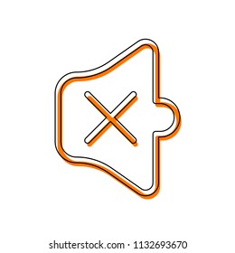 Simple volume mute. Linear, thin outline. Isolated icon consisting of black thin contour and orange moved filling on different layers. White background