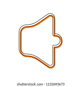 Simple volume mute. Linear, thin outline. Isolated icon consisting of black thin contour and orange moved filling on different layers. White background