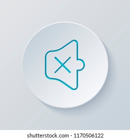 Simple volume mute. Linear, thin outline. Cut circle with gray and blue layers. Paper style
