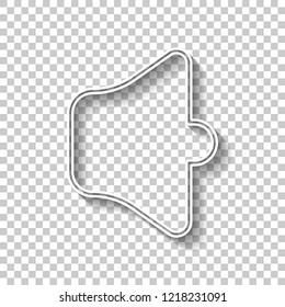 Simple volume mute. Linear, thin outline. White outline sign with shadow on transparent background