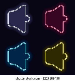 Simple volume mute. Linear, thin outline. Set of neon sign. Casino style on dark background