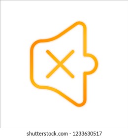 Simple volume mute. Linear, thin outline. Orange sign with low light on white background