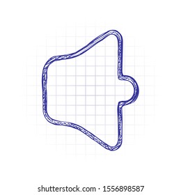 Simple volume mute. Linear, thin outline. Hand drawn sketched picture with scribble fill. Blue ink. Doodle on white background