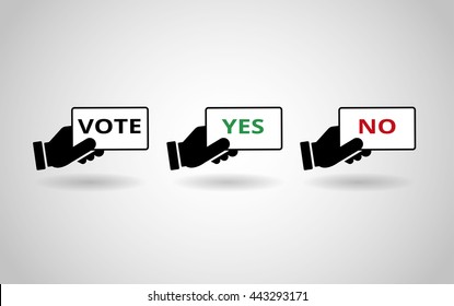 Simple vote icon set.hand holding vote card icon with VOTE,YES,NO messages for referendum concept.vector eps10 illustration