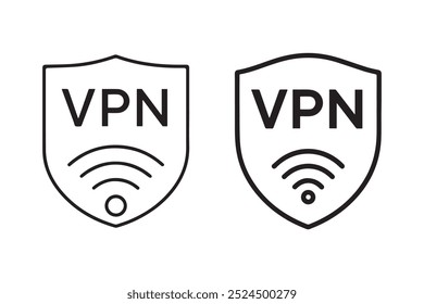 Einfaches VPN-Sicherheitsschild-Symbol mit Wi-Fi-Signal. Perfekt für digitalen Schutz, Datenschutz und Internet-Sicherheit, Vektorgrafiken.