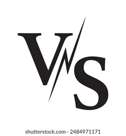 Vektorgrafik des einfachen Logos im Vergleich zum Logodesign, flach im Vergleich zum Symbol, Design des Buchstabenlogos im Vergleich zum Symbolsymbol, Versus im Vergleich zu oder im Vergleich zum Buchstaben Logo-Design Vorlage. Wettbewerb, Kampf, Spiel, Spiel. Flache schwarze Schrift Versus