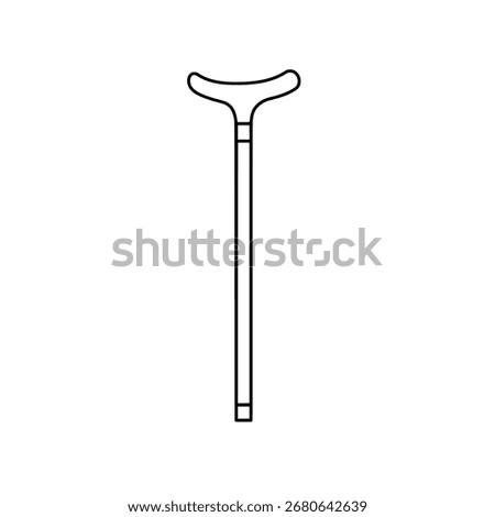 Simple walking cane line art, vector icon of a mobility stick for an elderly person, isolated healthcare support equipment.