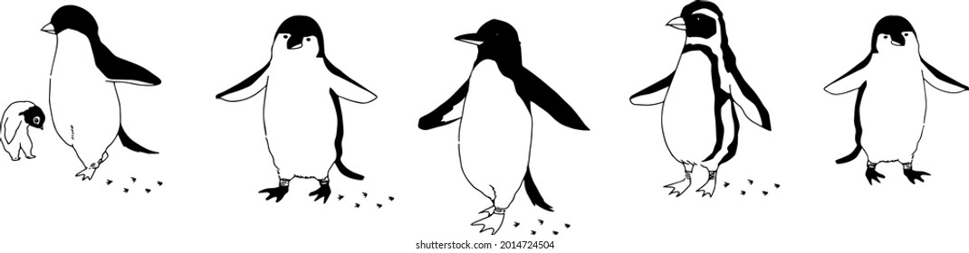 Simple walking penguins icon illustration