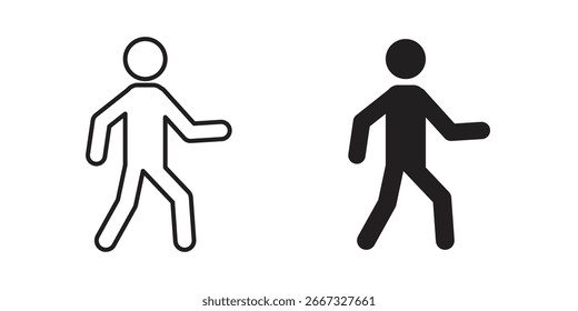 Simple walking person icon, line art and solid black, isolated on white. Perfect for web design or app.