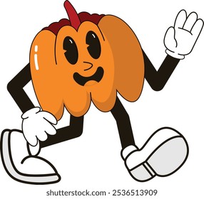 simple walking pumpkin halloween mascot illustration with funny pose and expression