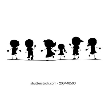 Happy Little Silhouettes Children Holding Hands Stock Vector (Royalty ...