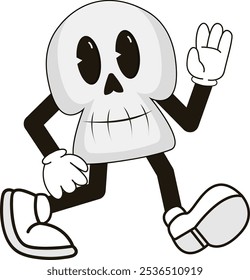 simple walking skull halloween mascot illustration with funny pose and expression