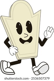simple walking tombstone halloween mascot illustration with funny pose and expression