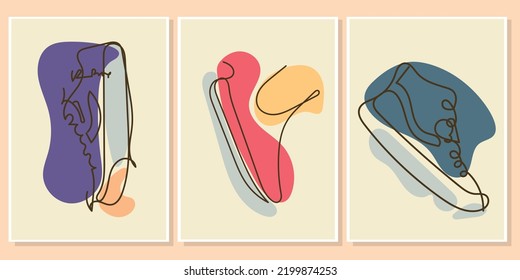 simple wall art shoes. minimalis wall art shape. Hand draw vector design elements. Abstract geometric prints for boho aesthetic interior. Home decor wall prints.