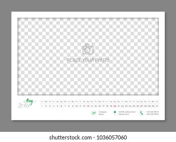 Simple wall calendar May 2018 year, flat, isolated. Plain annual chart in minimalistic design. Calendar vector template