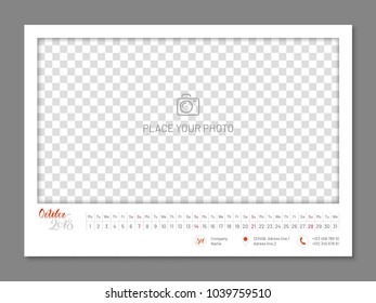 Simple wall calendar October 2018 year, flat, isolated. Plain annual chart in minimalistic design. Calendar vector template