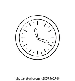 Simple Wall Clock. Doodle Sketch Isolated On White Background. Hand Drawn Vector Illustration