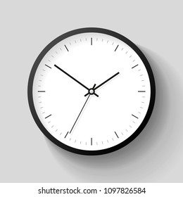 Simple wall Clock in realistic style, minimalistic timer on gray background. Business watch. Vector design element for you project