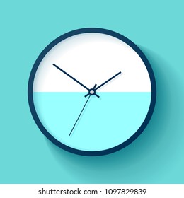 Simple wall Clock in realistic style, minimalistic timer on color background. Business watch. Vector design element for you project