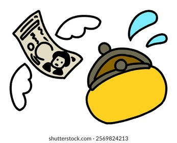 A simple wallet and bills flying into the sky