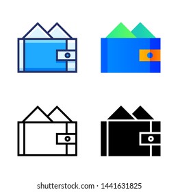 simple wallet icon in four style glyph, line, flat and filled line