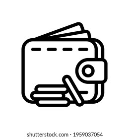 Simple wallet icon, place for money and cards. Black icon on white background