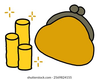 A simple wallet and a pile of coins