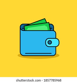 Simple ilustración vectorial de cartera aislada en fondo amarillo. Icono de cartera de estilo de color lineal 