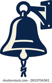 A simple wall-mounted bell with a knotted rope, showcasing its design against a plain background