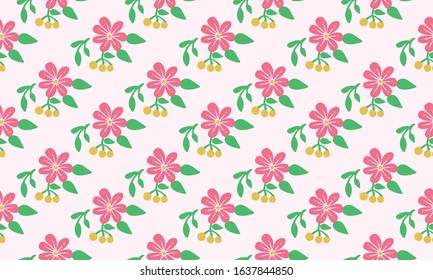 Simple wallpaper for spring, with seamless leaf and flower pattern background design.