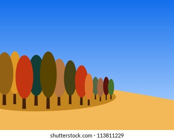 Simple warm autumn landscape with beautiful blue sky