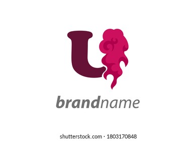 Simple and Warm illustration logo design initial U pink flame.