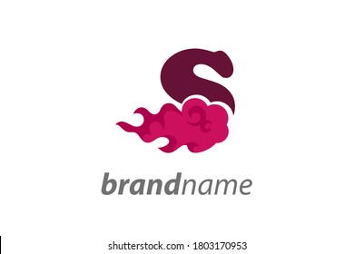 Simple and Warm illustration logo design initial S pink flame.