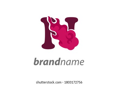 Simple and Warm illustration logo design initial N pink flame.