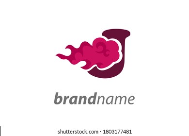 Simple and Warm illustration logo design initial J pink flame.