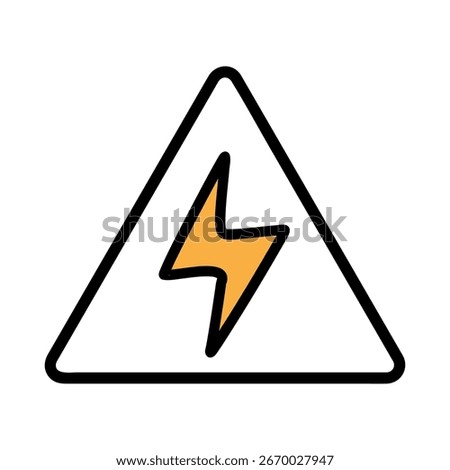 A simple warning sign featuring a yellow lightning bolt inside a triangular black outline. The design emphasizes safety and caution regarding electrical hazards.