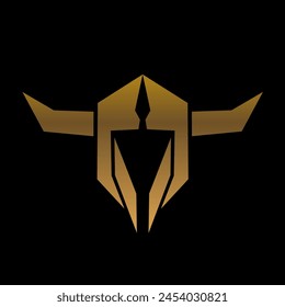 Simple warrior helmet dark gold logo design