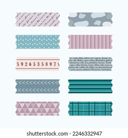 Pink washi tape sticker, cute pattern vector set, Stock vector