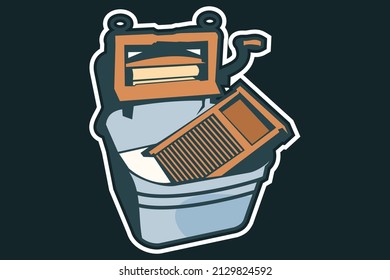 Ilustración vectorial de lavadora simple. Equipamiento vectorial de baño para el lavado de ropa.