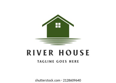 Simple Water Beach Lake River Creek House Cabin Cottage Villa Chalet Logo Design Vector