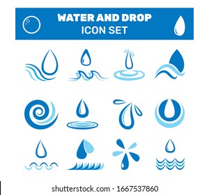 Juego simple de iconos de agua y gota. Apropiado para la ilustración de empresa, comunidades, logotipos de fundaciones o paquetes de productos