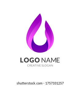 Simple water drop logo, simple 3d style blue purple color